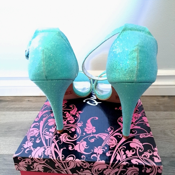 Qupid | Mint glitter ~ Pastel mint glitter open toe high heel shoe - Picture 7 of 9